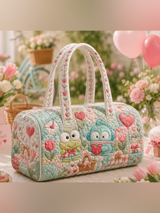 Sanrio Handbags - Sanrio Quilted Pastel Floral kuroppi Duffle Bag - Pink & Mint